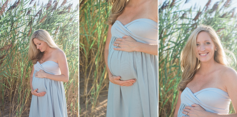 maternity session on beach flowing gown reeds